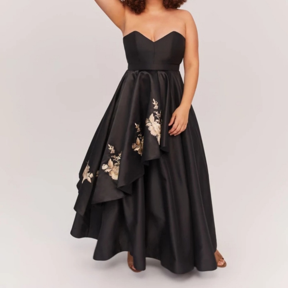 Black Ball Gown & gold floral embroidery